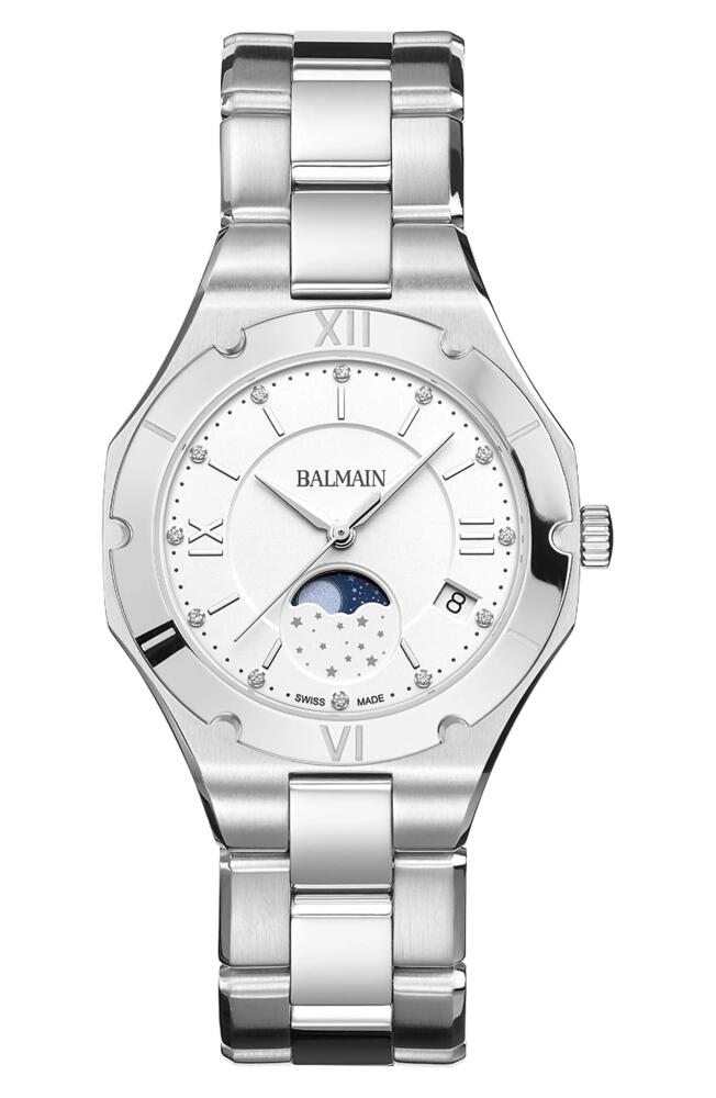 BALMAIN WATCHES Be Balmain Diamond Moon Phase Bracelet Watch, 33mm in Stainless Steel Cover