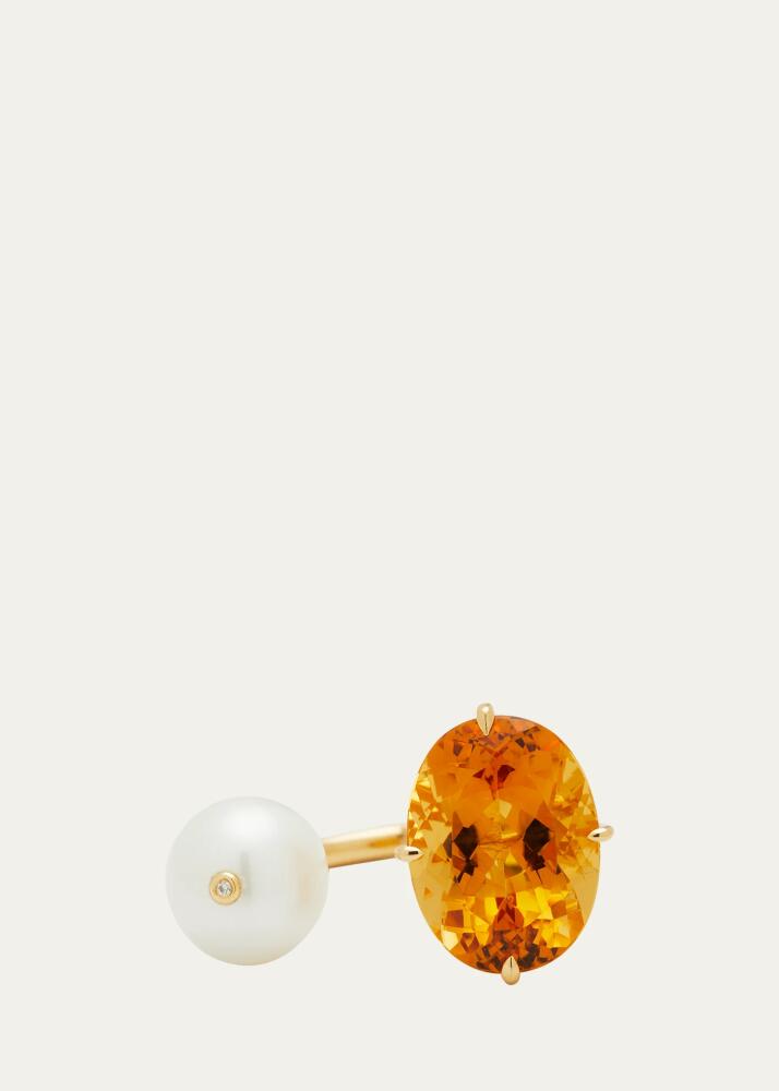 Stefere Orange Ring From Terry Collection with 18K Yellow Gold, Pearl and Citrine, Size 6.5 and 7 Cover