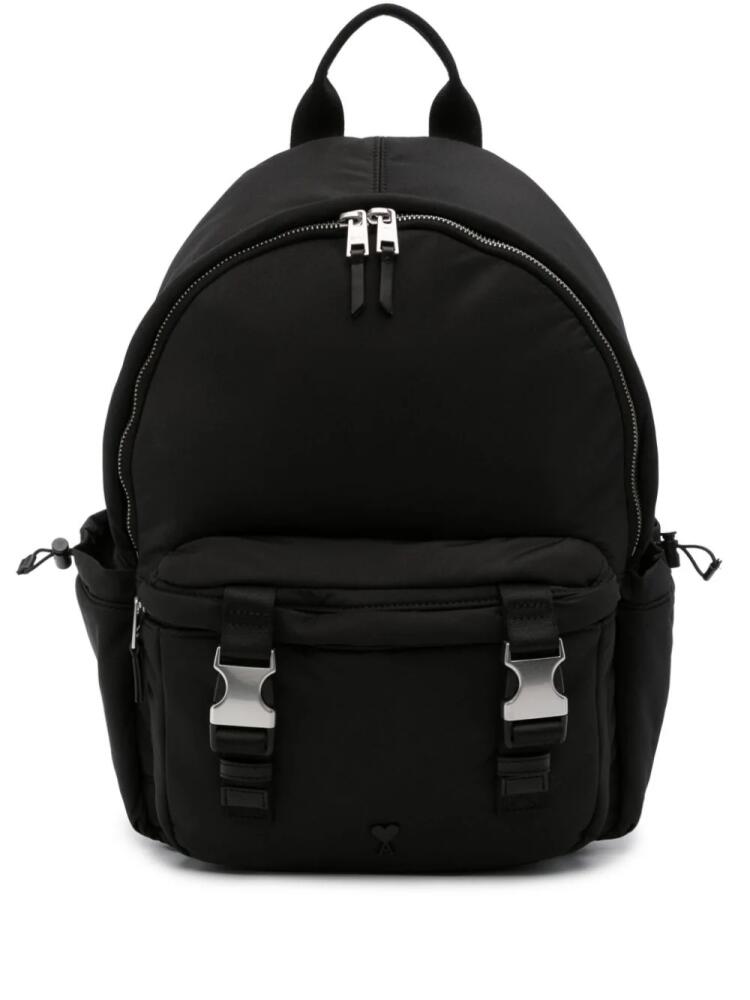 AMI Paris logo-plaque zipped backpack - Black Cover