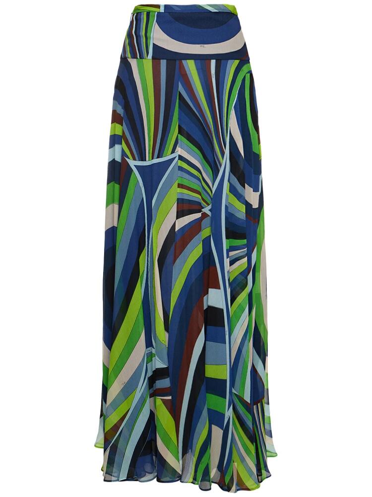 PUCCI Iride High Rise Silk Chiffon Maxi Skirt Cover