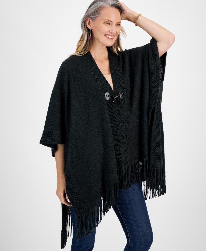 Style & Co Women's Cozy Bordered Textured Wrap, Created for Macy's - Black Cover