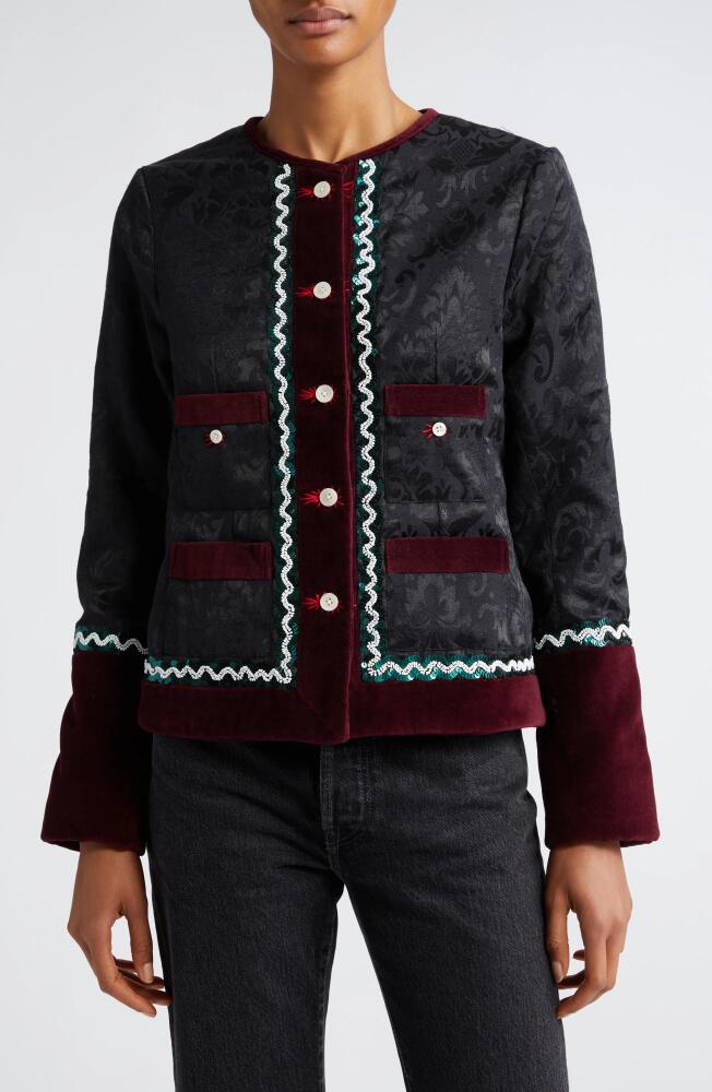 Bode Dusk Brocade Rice Jacket in Charcoal Maroon Cover