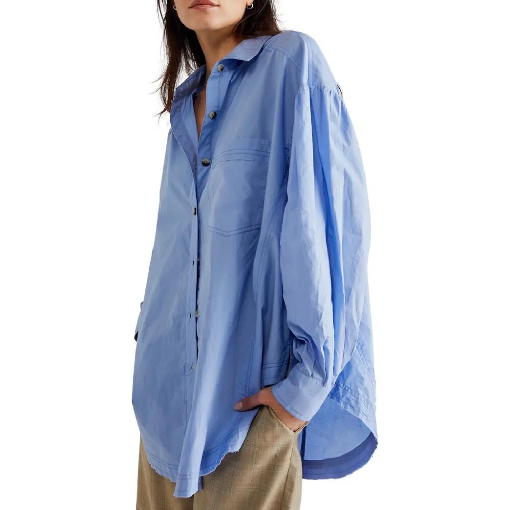 Free People Happy Hour Oversize Poplin Button-Up Shirt in Serene Cerulean Cover