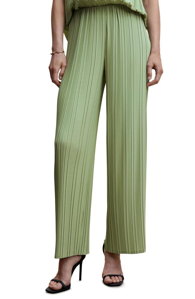 MANGO Pleated Wide Leg Pants in Green Cover