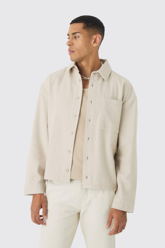 boohoo Mens Lightweight Oversized Brushed Overshirt - Beige Cover