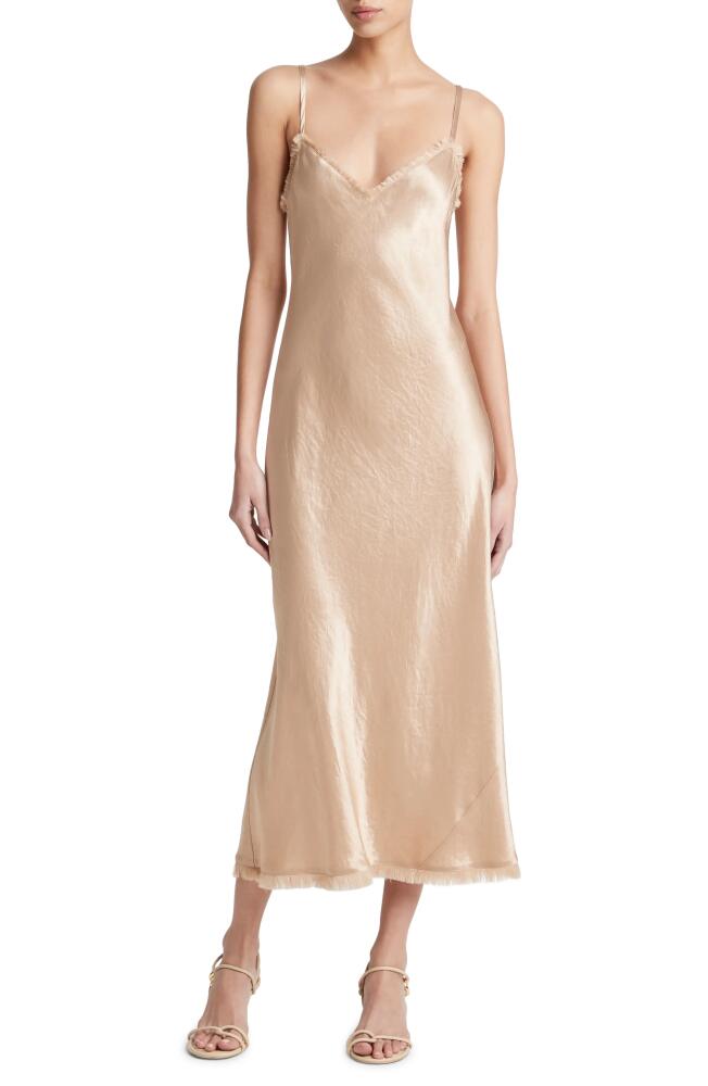 Vince Frayed Trim Satin Slipdress in Pale Nut Cover