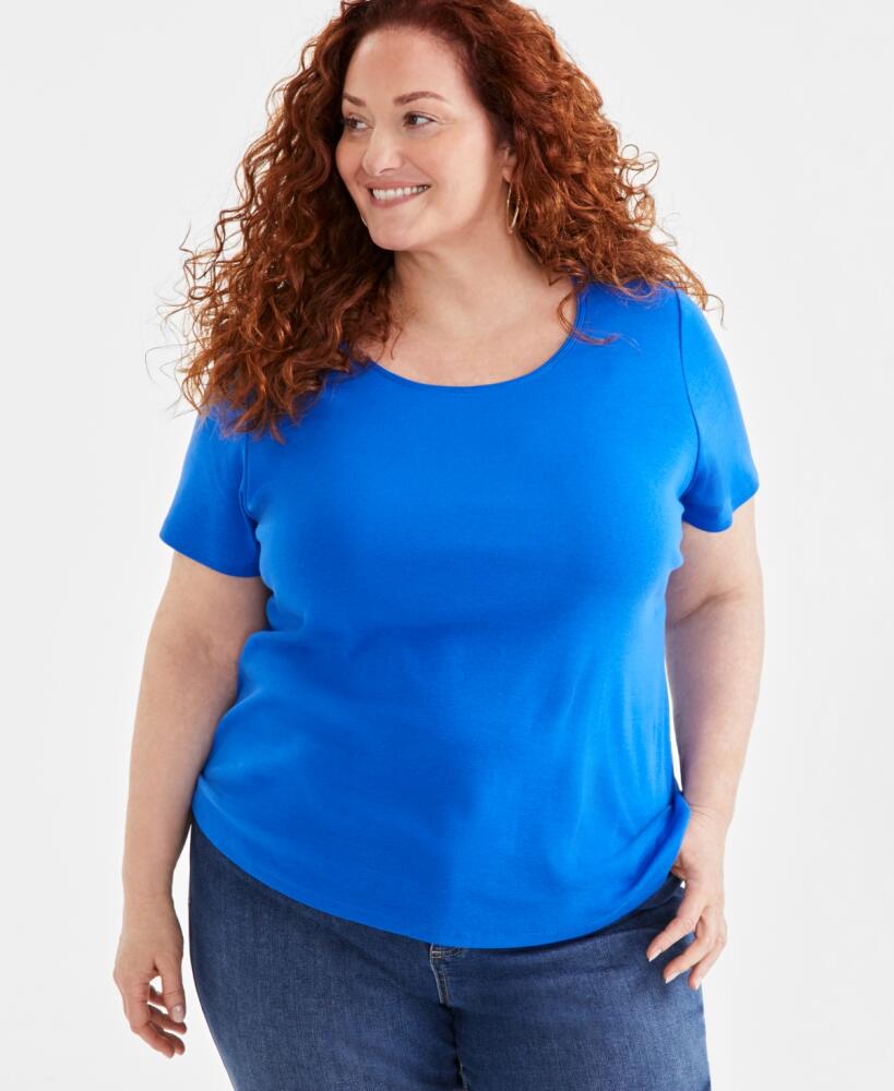 Style & Co Petite Cotton Scoop-Neck Short-Sleeve Top, Created for Macy's - Colbalt Blue Cover