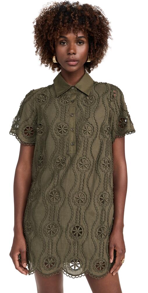 English Factory Scallop Embroidered Mini Dress Olive Cover