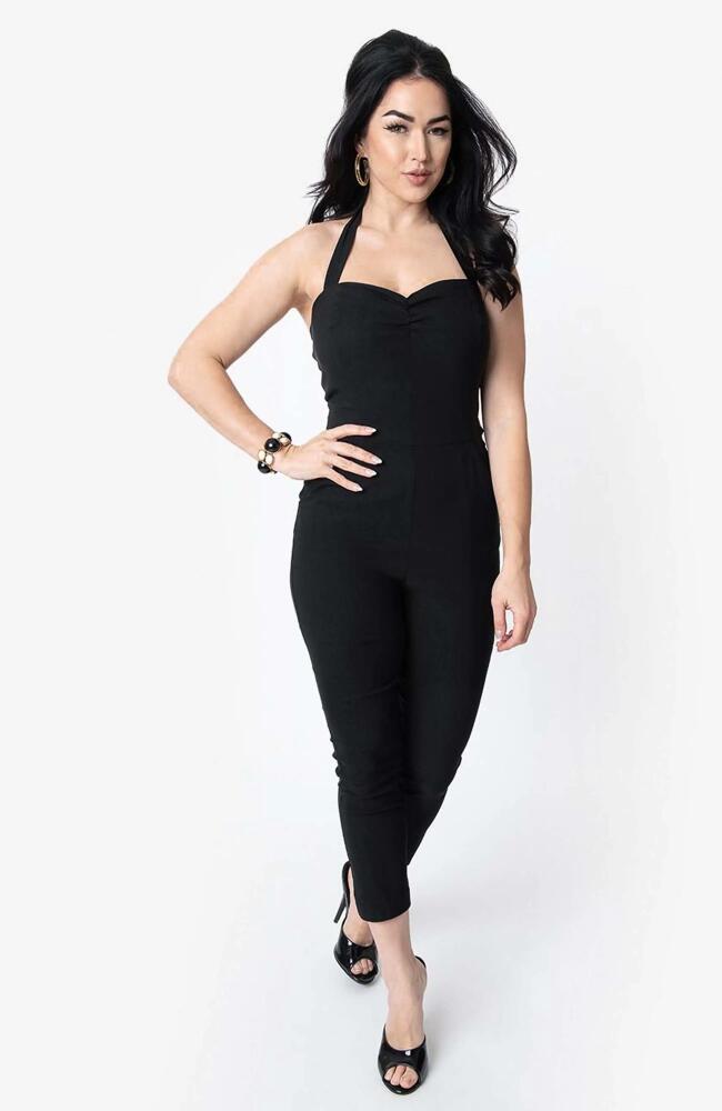 Unique Vintage Sweetheart Halter Marcel Jumpsuit in Black Cover