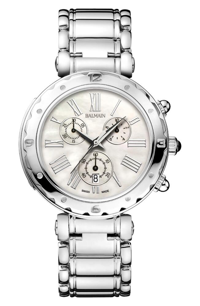 BALMAIN WATCHES Mother-of-Pearl Chronograph Bracelet Watch, 38mm in Silver/White Cover