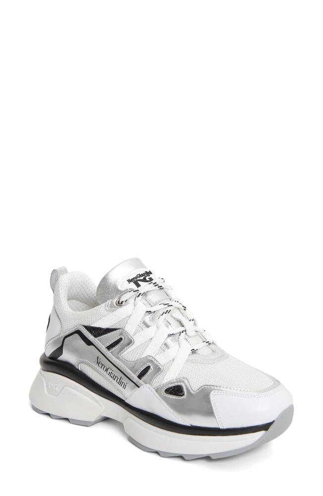 NeroGiardini Metallic Platform Sneaker in Silver Cover