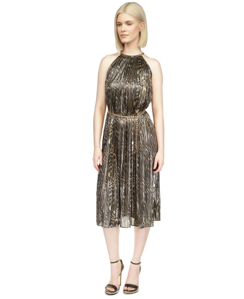 Michael Michael Kors Women's Animal-Print Pleated Midi Dress - Black Gold Cover