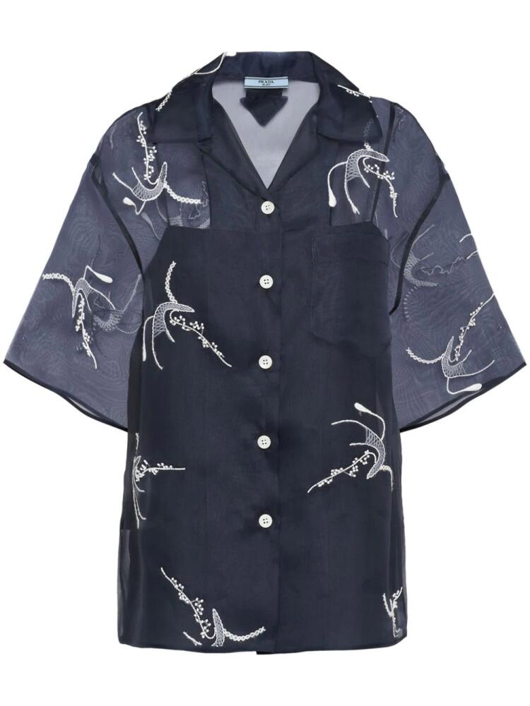 Prada embroidered organza shirt - Blue Cover