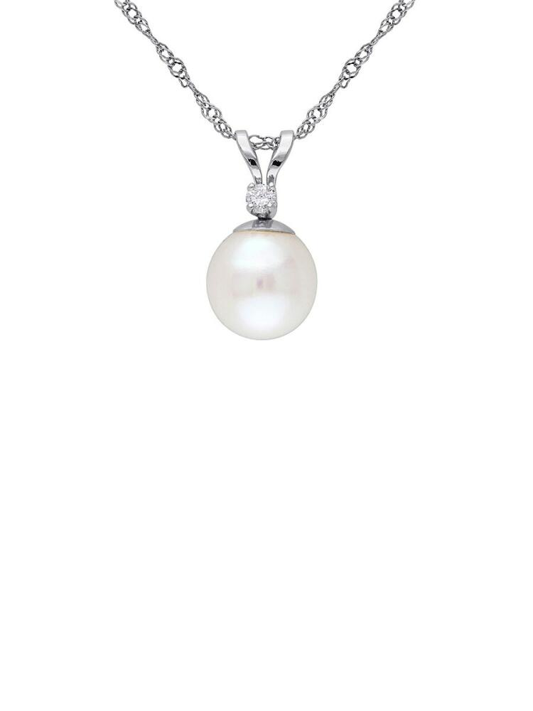 Sonatina Women's 14K White Gold, 7-7.5MM Freshwater Pearl & Diamond Pendant Necklace Cover