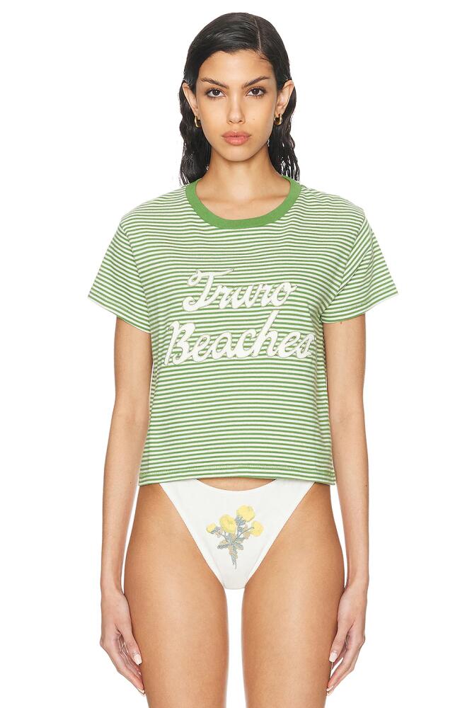 BODE Truro Stripe Cropped Tee in Green Cover