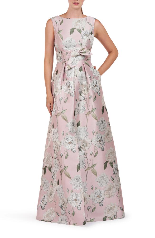 Kay Unger Liliana Metallic Floral Sleeveless Gown in Pink Pearl Cover