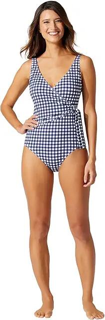 Tommy Bahama Gingham Wrap Front One-Piece (Mare Navy) Women's Swimsuits One Piece Cover