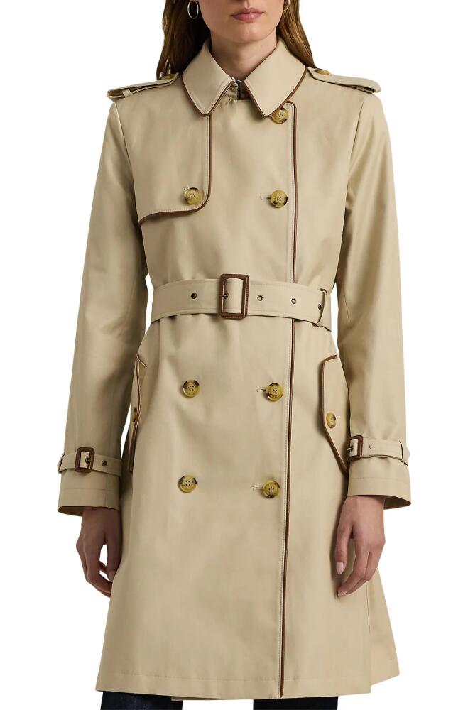 Lauren Ralph Lauren Belted Water Resistant Double Breasted Trench Coat in Explorer Sand Cover