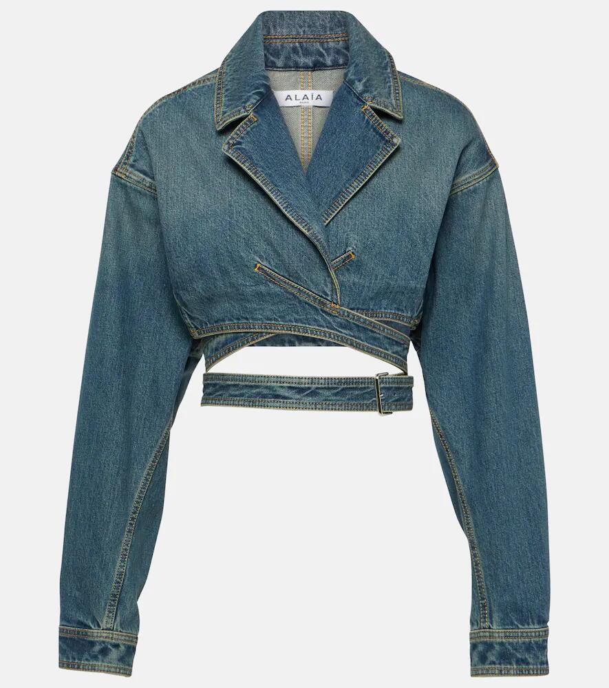 Alaïa Cropped denim wrap jacket Cover