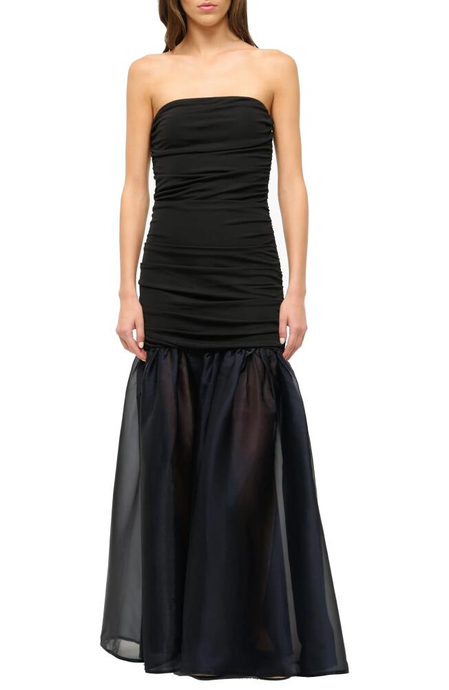 STAUD Liya Strapless Jersey & Organza Gown in Black/Navy Cover