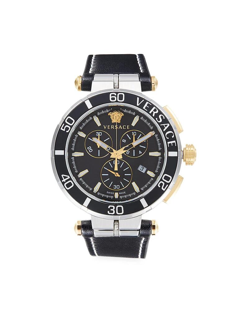 Versace Men's Greca Chrono 45MM Stainless Steel & Leather Strap Watch Cover