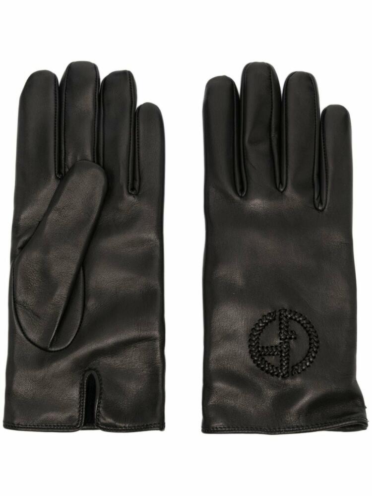 Giorgio Armani logo-braided gloves - Black Cover