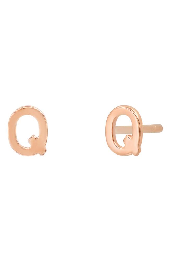 BYCHARI Small Initial Stud Earrings in 14K Rose Gold-Q Cover