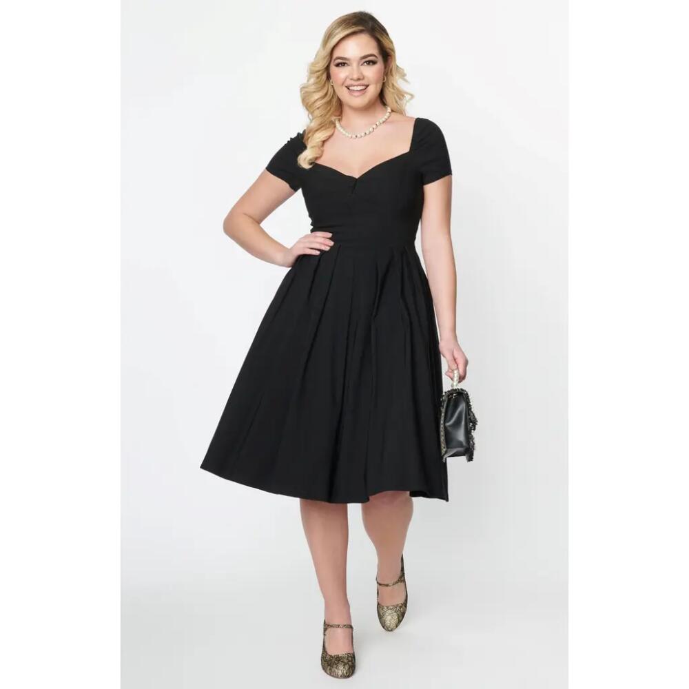 Unique Vintage Sweetheart Midge Swing Dress in Black Cover