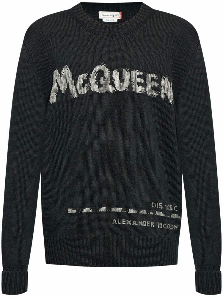 Alexander McQueen logo-intarsia crew-neck jumper - Black Cover