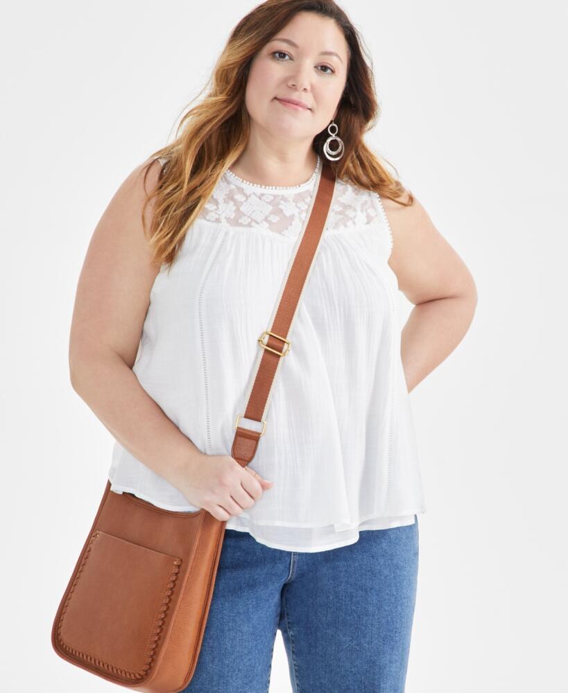 Style & Co Plus Size Sleeveless Embroidered Mesh Tank Top, Created for Macy's - Shiitake Cover