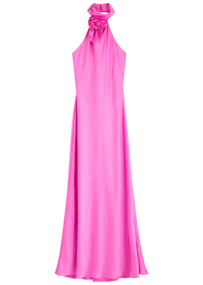 Misha Terersa Floral-appliquéd Satin Maxi Dress - Pink Cover