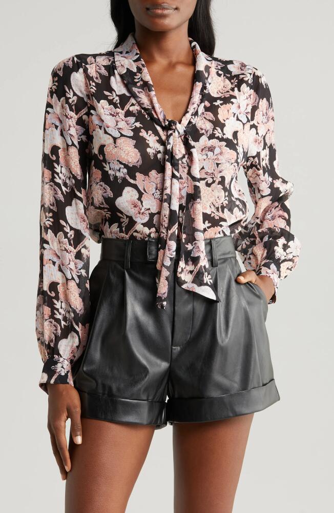 PAIGE Kirstie Floral Tie Neck Silk Shirt in Black Multi Cover