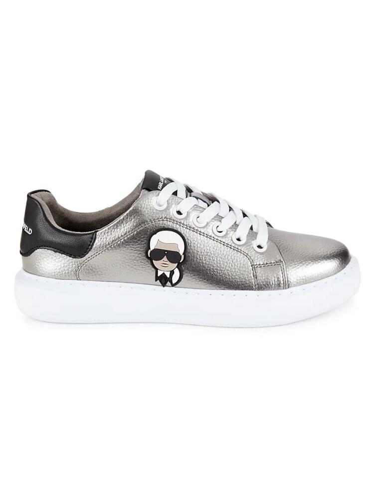 Karl Lagerfeld Paris Men's Metallic Leather Sneakers - Silver Cover