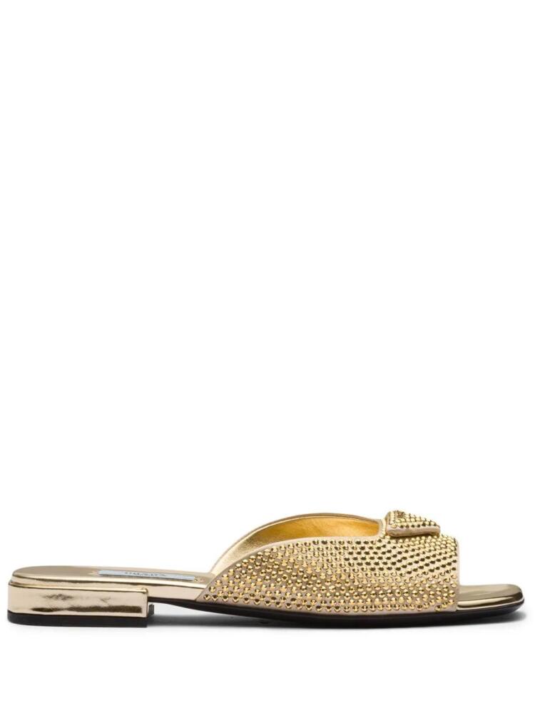 Prada crystal-embellished satin slides - Gold Cover