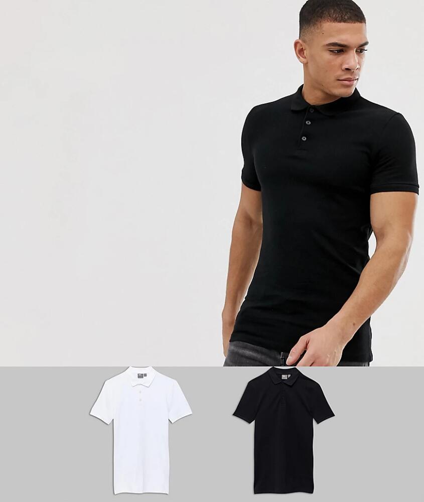 ASOS DESIGN 2 pack muscle fit polo in pique save-Multi Cover