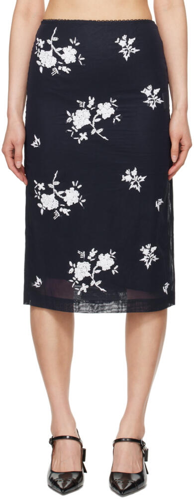 SHUSHU/TONG Navy Embroidered Midi Skirt Cover