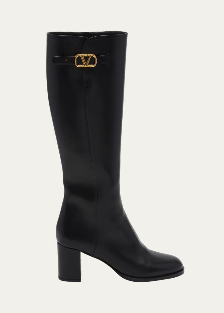 Valentino Garavani Leather Knee High Boots with V Logo Cover