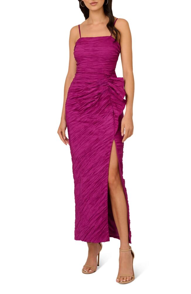 LIV FOSTER Crushed Taffeta Side Slit Gown in Magenta Noirs Cover