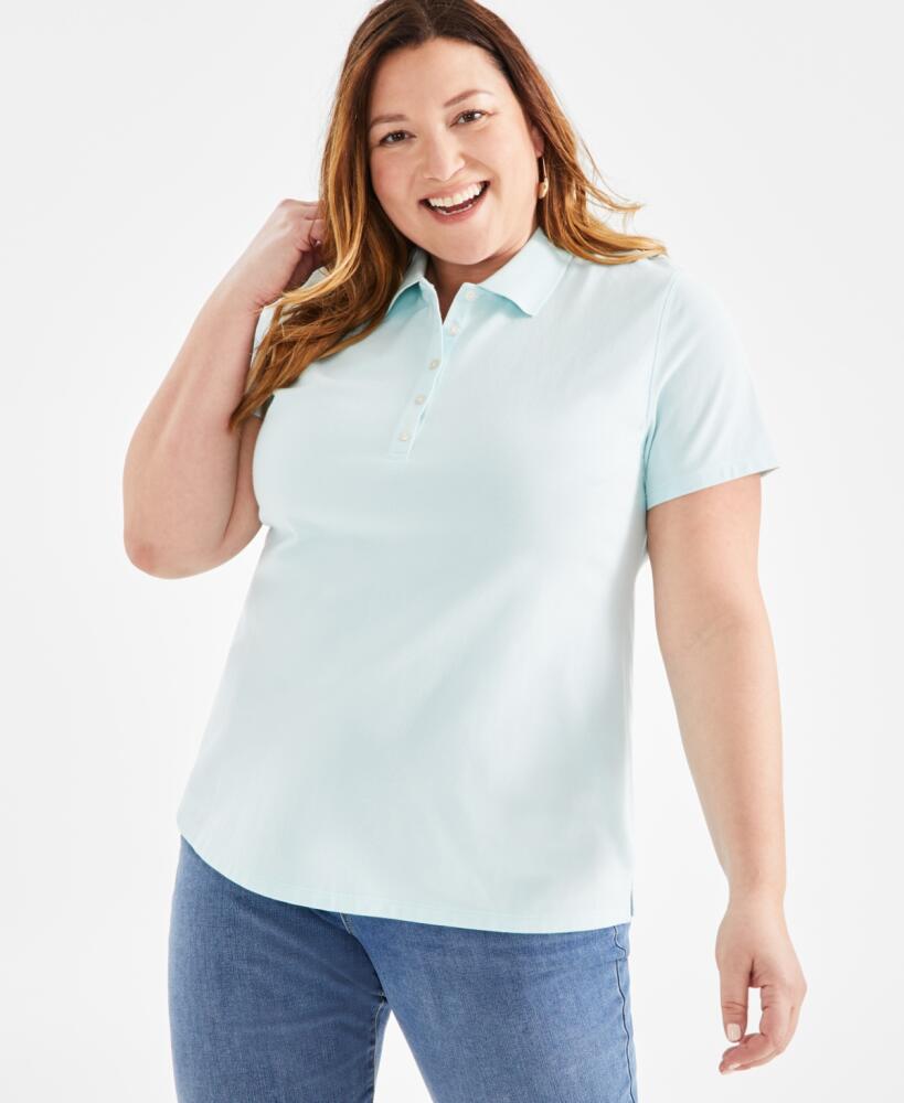 Style & Co Plus Size Solid Cotton Polo Shirt, Created for Macy's - Mint Pistachio Cover