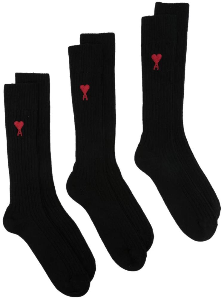 AMI Paris intarsia-knit logo socks (pack of three) - Black Cover