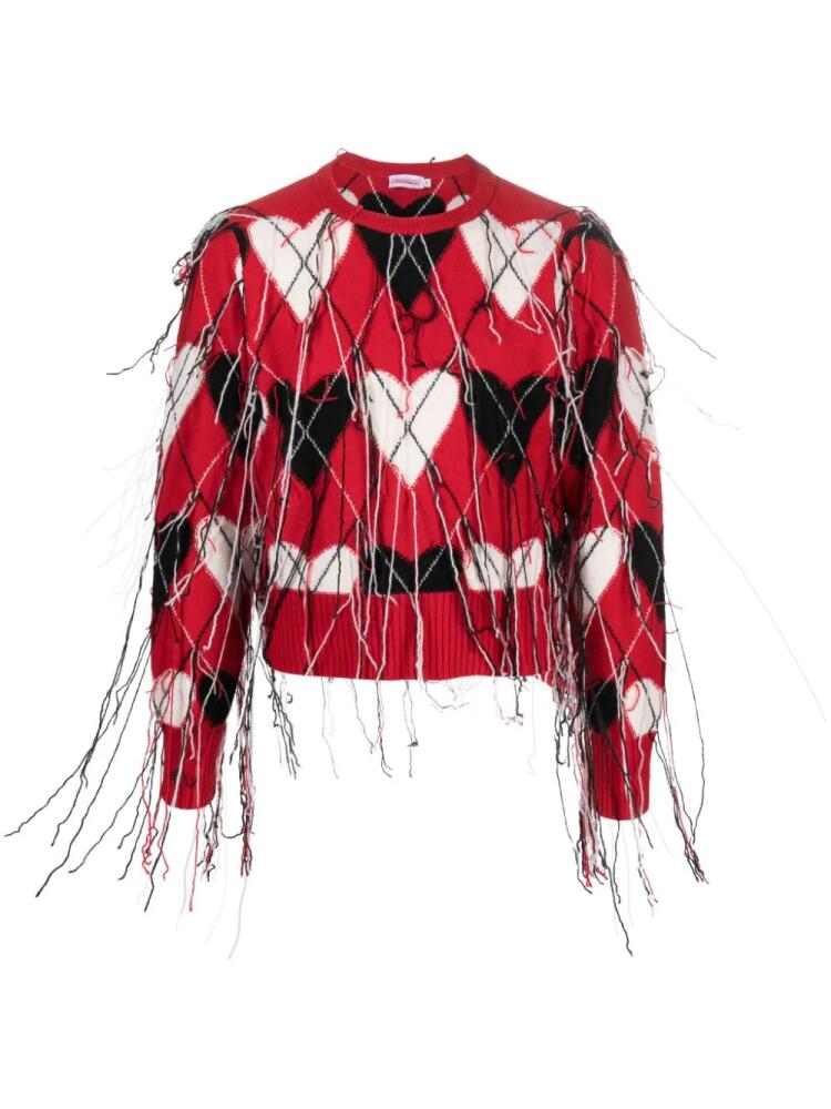 Charles Jeffrey Loverboy heart-argyle distressed-effect jumper - Red Cover