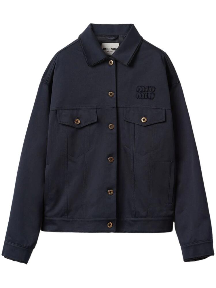 Miu Miu logo-embroidered chino jacket - Blue Cover