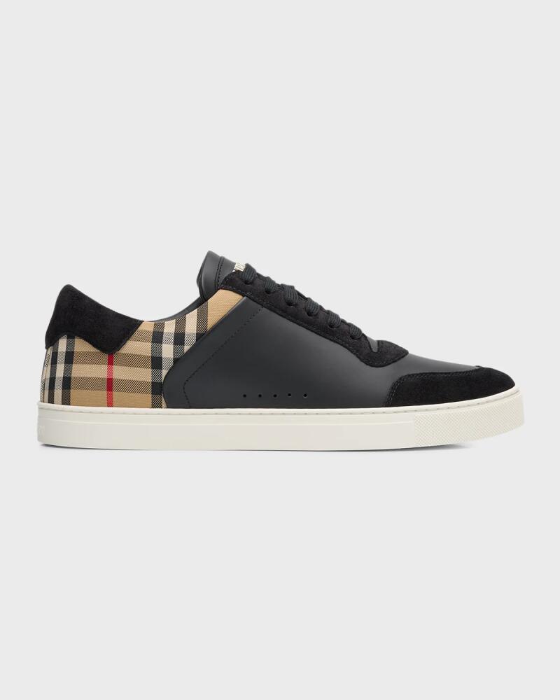 Burberry Men's Stevie Leather and Check Low-Top Sneakers Cover