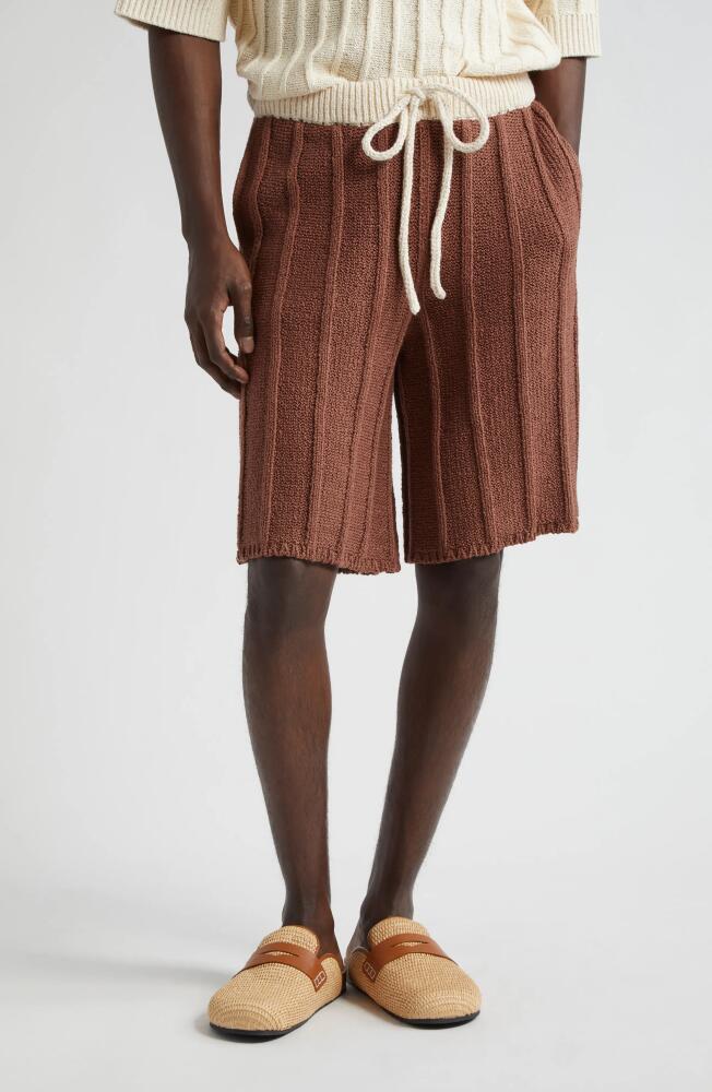 The Elder Statesman Beach Guy Rib Cotton Sweater Shorts in Cinnamon/Natural Cover