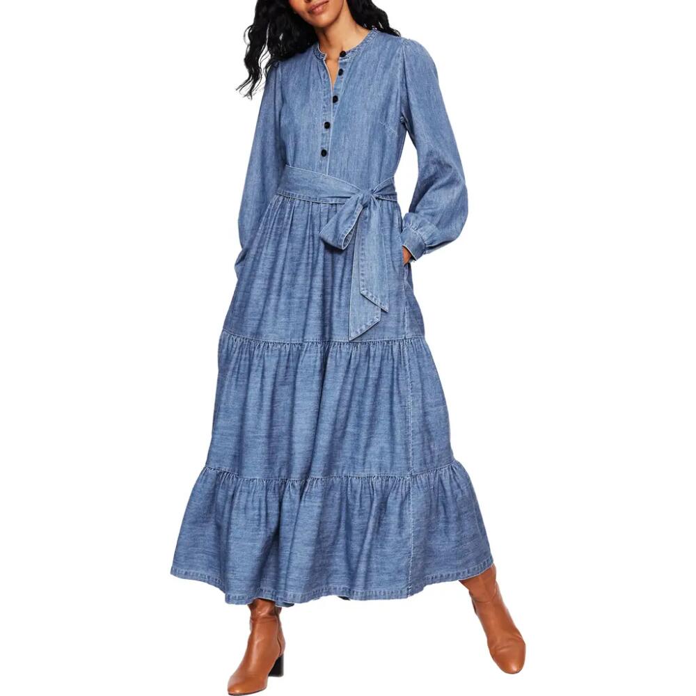 Boden Alba Long Sleeve Tiered Denim Maxi Dress in Light Vintage Denim Cover