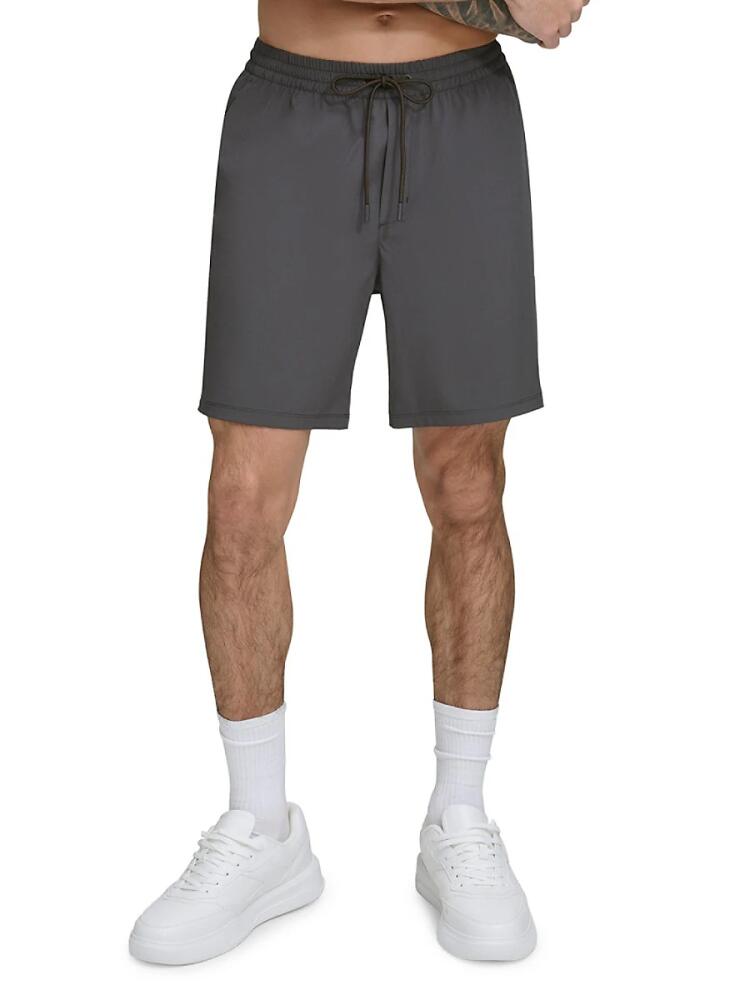 DKNY Men's Standard Fit Flat Front Swim Shorts - Charcoal Cover