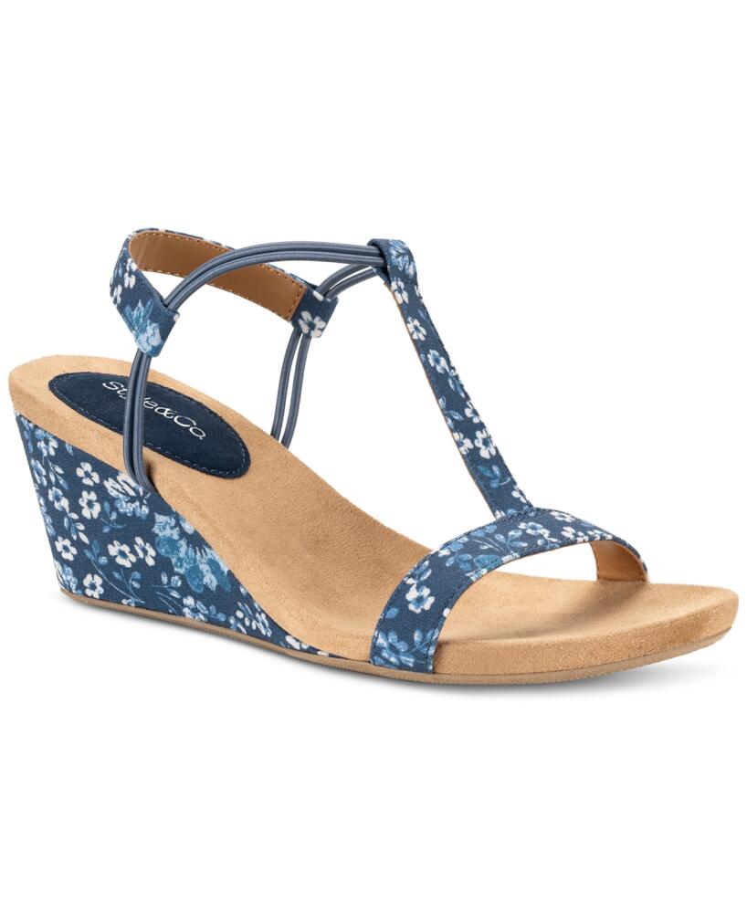 Style & Co Women's Mulan Wedge Sandals, Created for Macy's - Navy Floral Cover