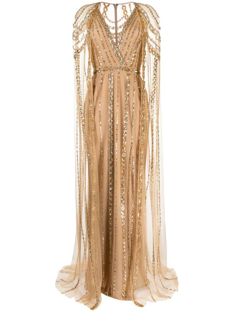 Zuhair Murad chain-embellished cape gown - Brown Cover