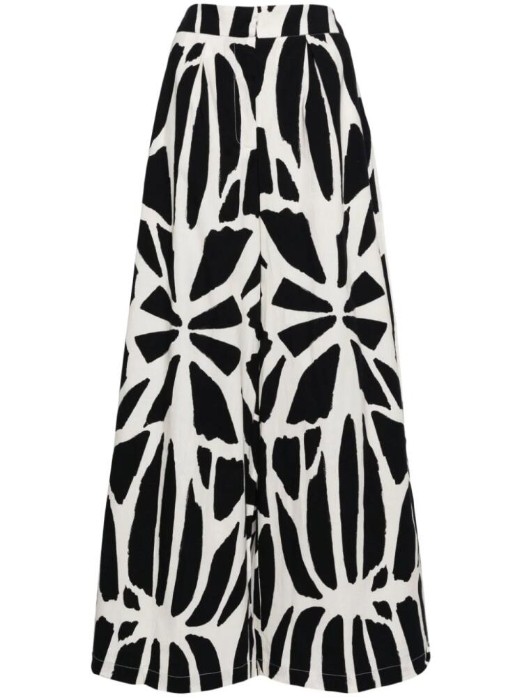 PatBO graphic-print wide-leg cotton trousers - White Cover