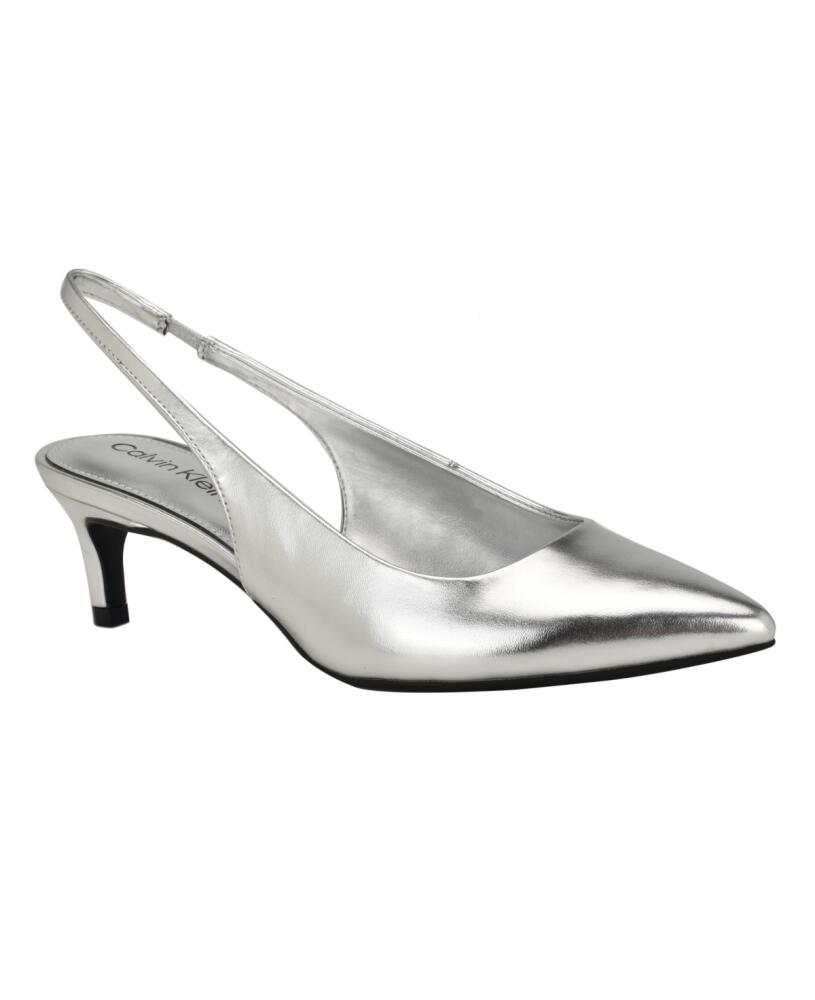 Calvin Klein Women's Dainty Pointy Toe Low Heel Slingback Pumps - Silver Cover